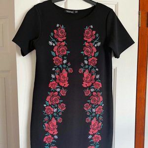 Ladies Black Dress with Flower Design